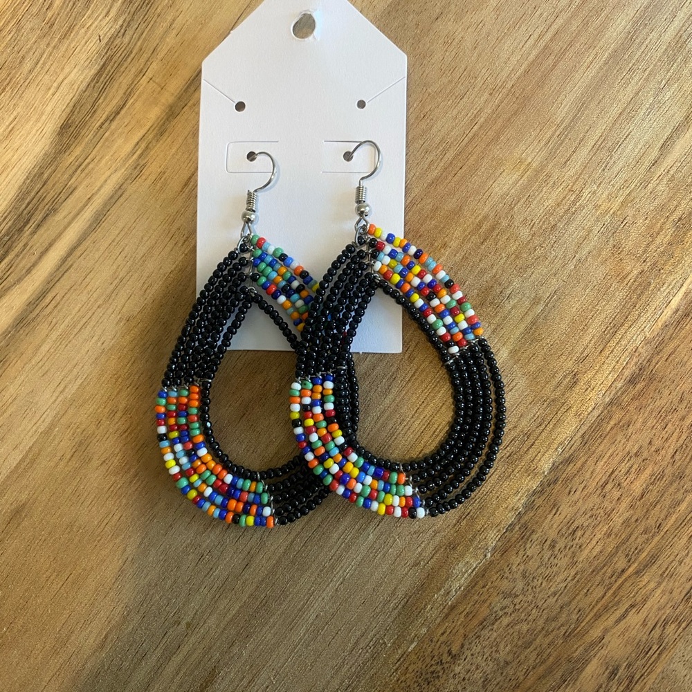 Black and Red Bohemian Beaded Earrings